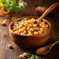 Kichererbsen in Holzschale auf Tisch